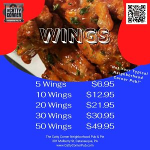 Wings are back at The Catty Corner Neighborhood Pub & Pie!