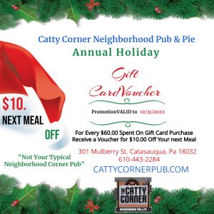 Gift cards from The Catty Corner Neighborhood Pub & Pie make great stocking stuffers!